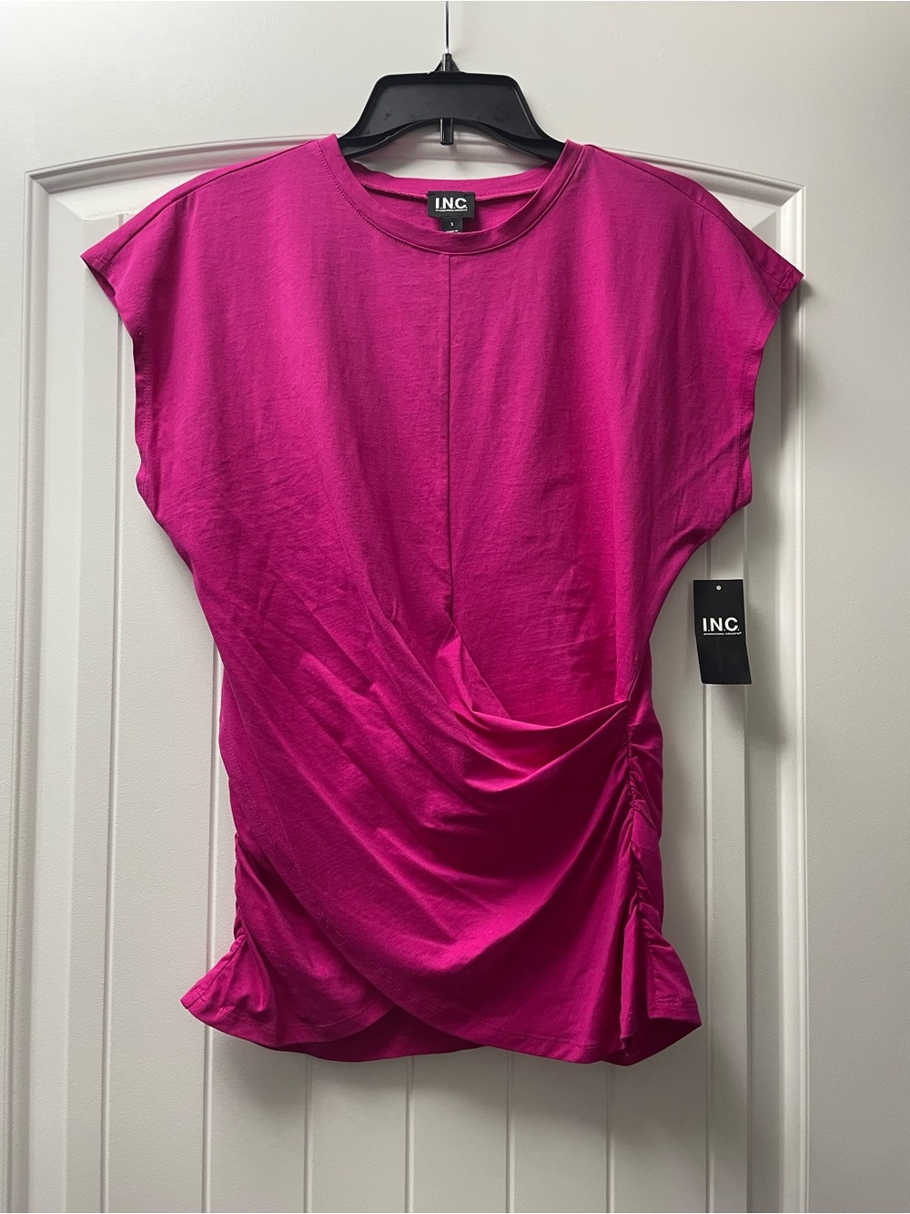 INC International Concepts Bright Fuchsia Side-Ruched Jersey Tee